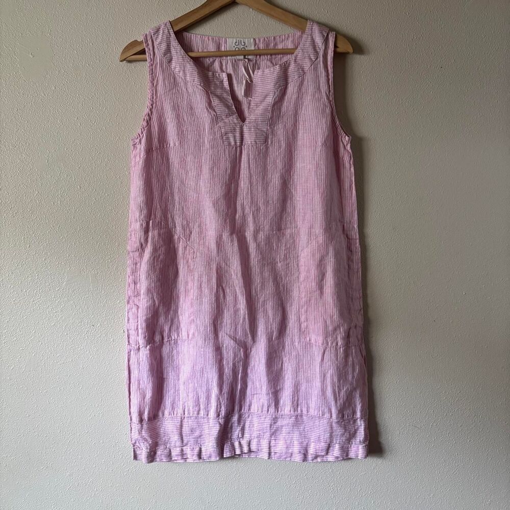 Pomegranate Pink and White Stripe Linen Sleeveless Dress Size XS